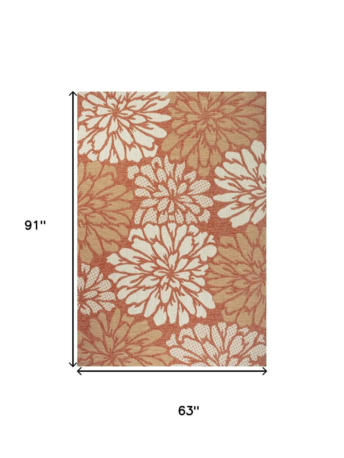 5' X 8' Orange And Cream Floral Indoor Outdoor Area Rug Homeroots Outdoor