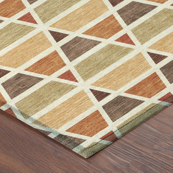5' X 8' Orange And Cream Geometric Washable Indoor Outdoor Area Rug Homeroots Outdoor