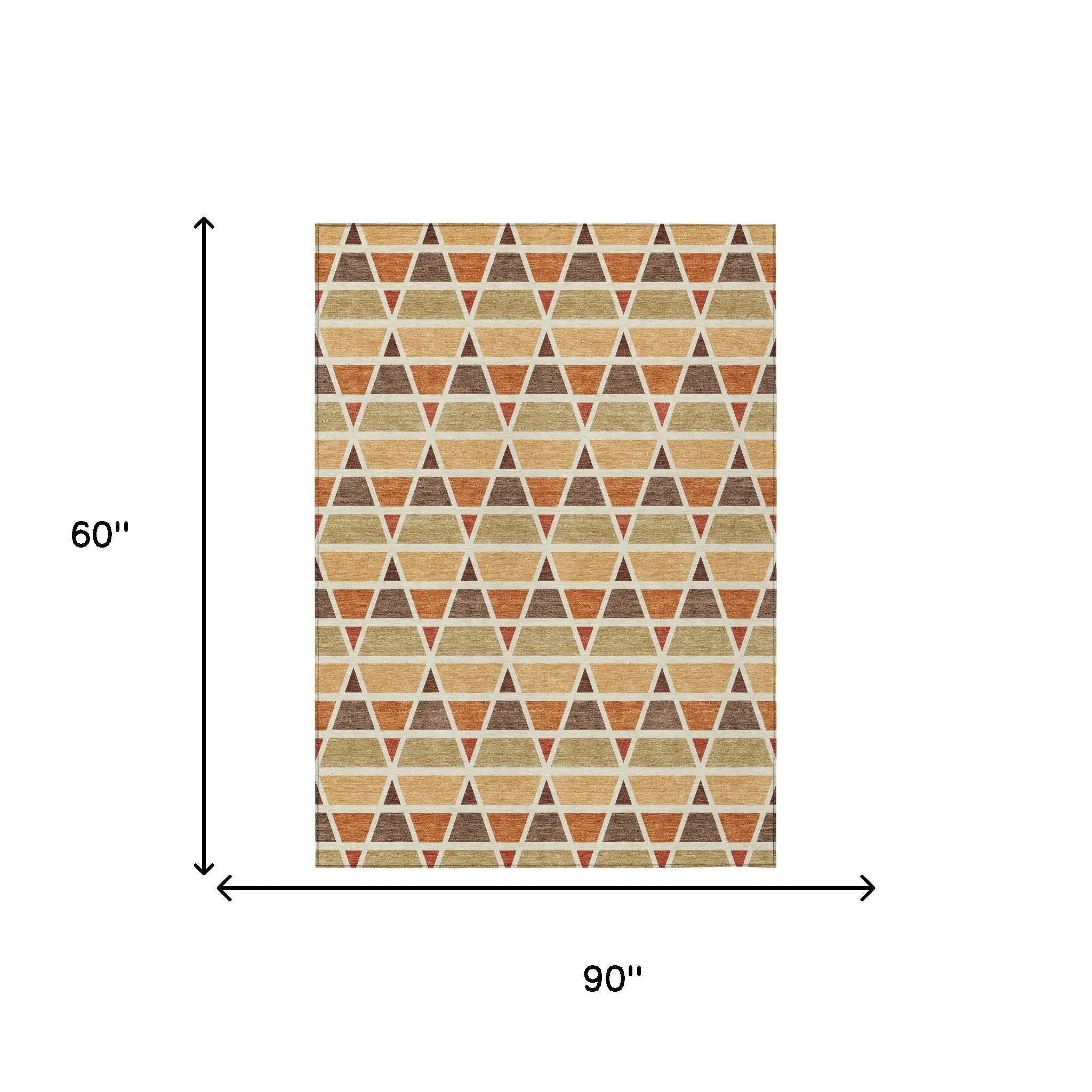 5' X 8' Orange And Cream Geometric Washable Indoor Outdoor Area Rug Homeroots Outdoor