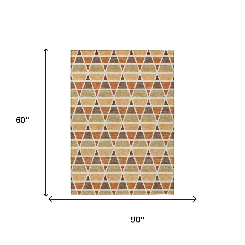 5' X 8' Orange And Cream Geometric Washable Indoor Outdoor Area Rug Homeroots Outdoor