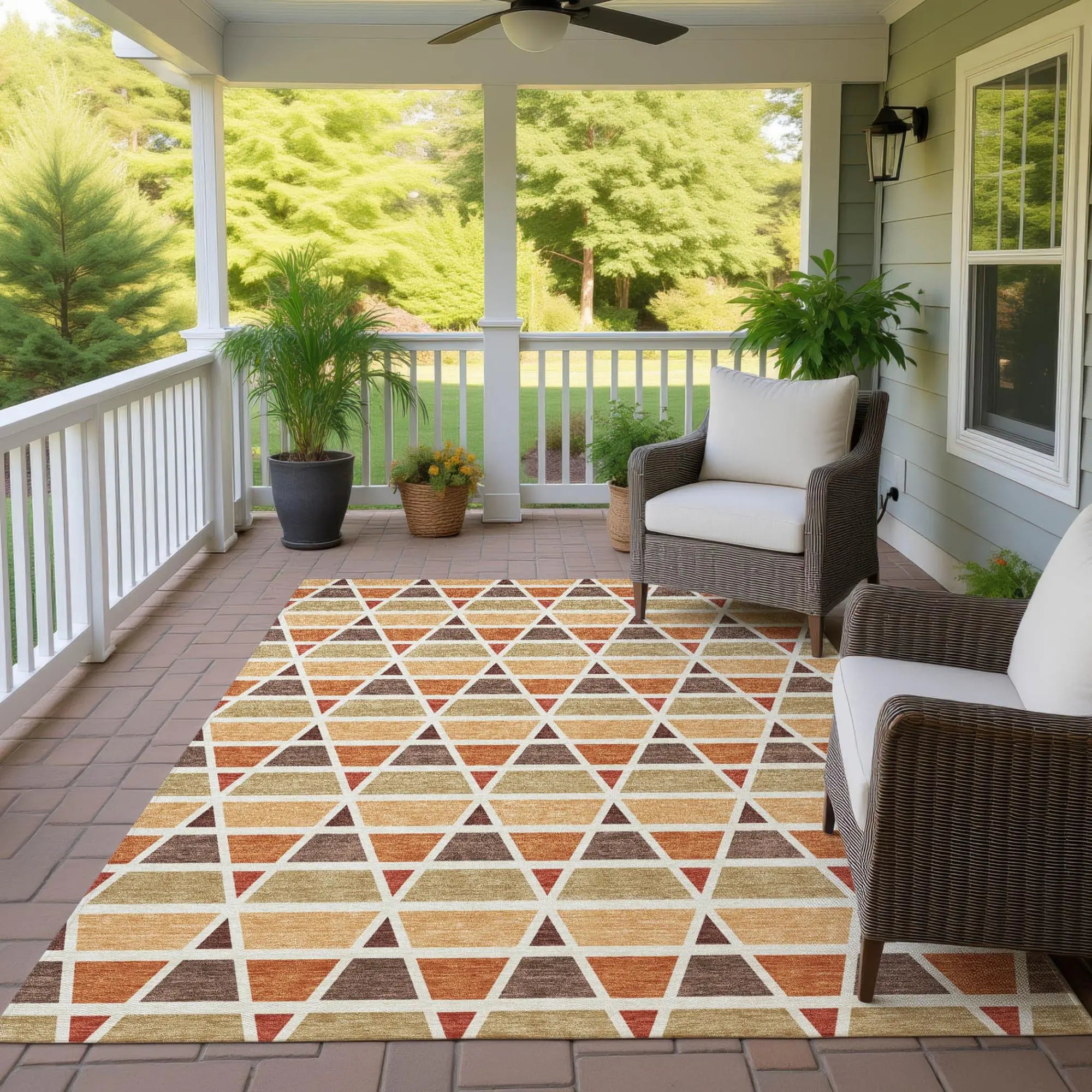 5' X 8' Orange And Cream Geometric Washable Indoor Outdoor Area Rug Homeroots Outdoor