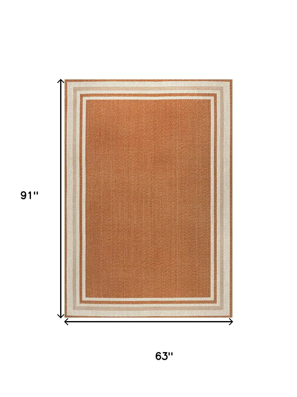 5' X 8' Orange And Cream Indoor Outdoor Area Rug Homeroots Outdoor