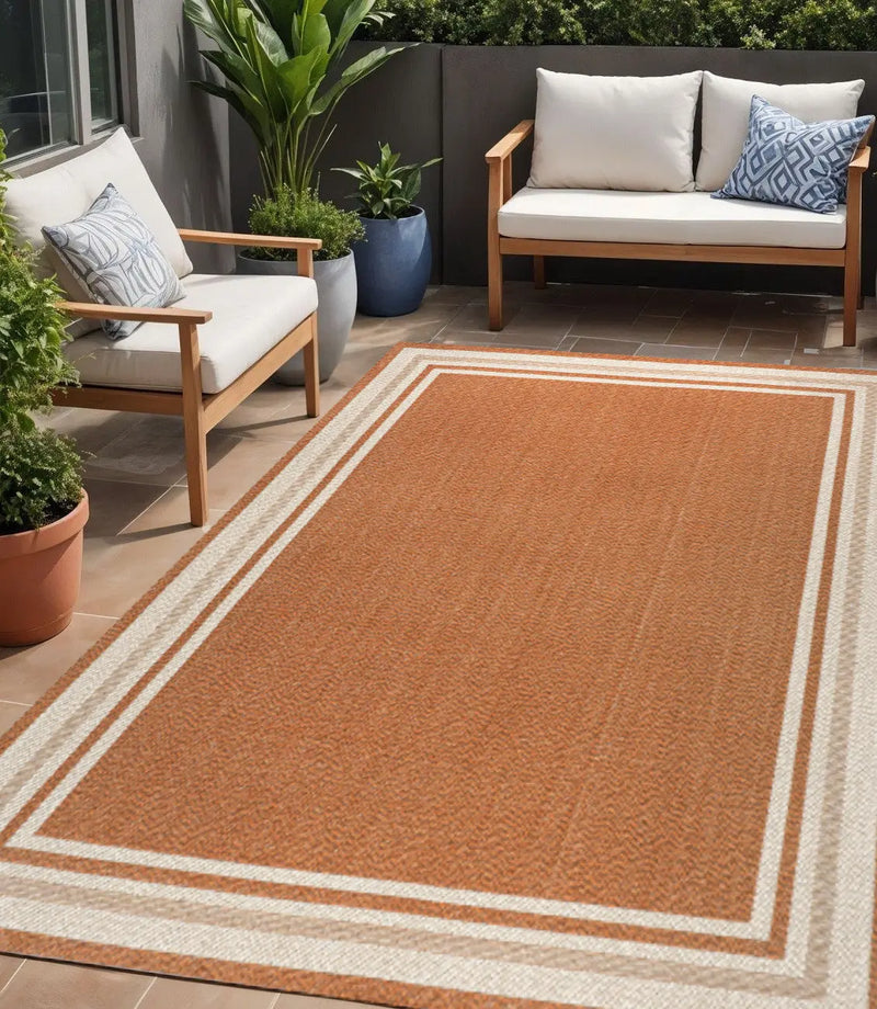 5' X 8' Orange And Cream Indoor Outdoor Area Rug Homeroots Outdoor