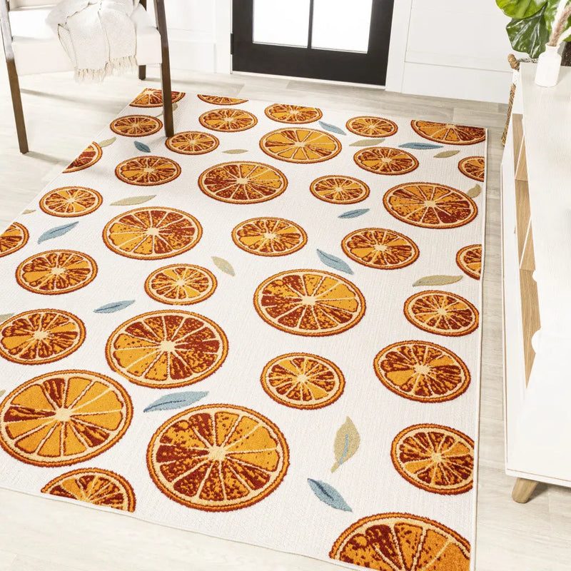 5' X 8' Orange And Cream Polka Dot Indoor Outdoor Area Rug Homeroots Outdoor
