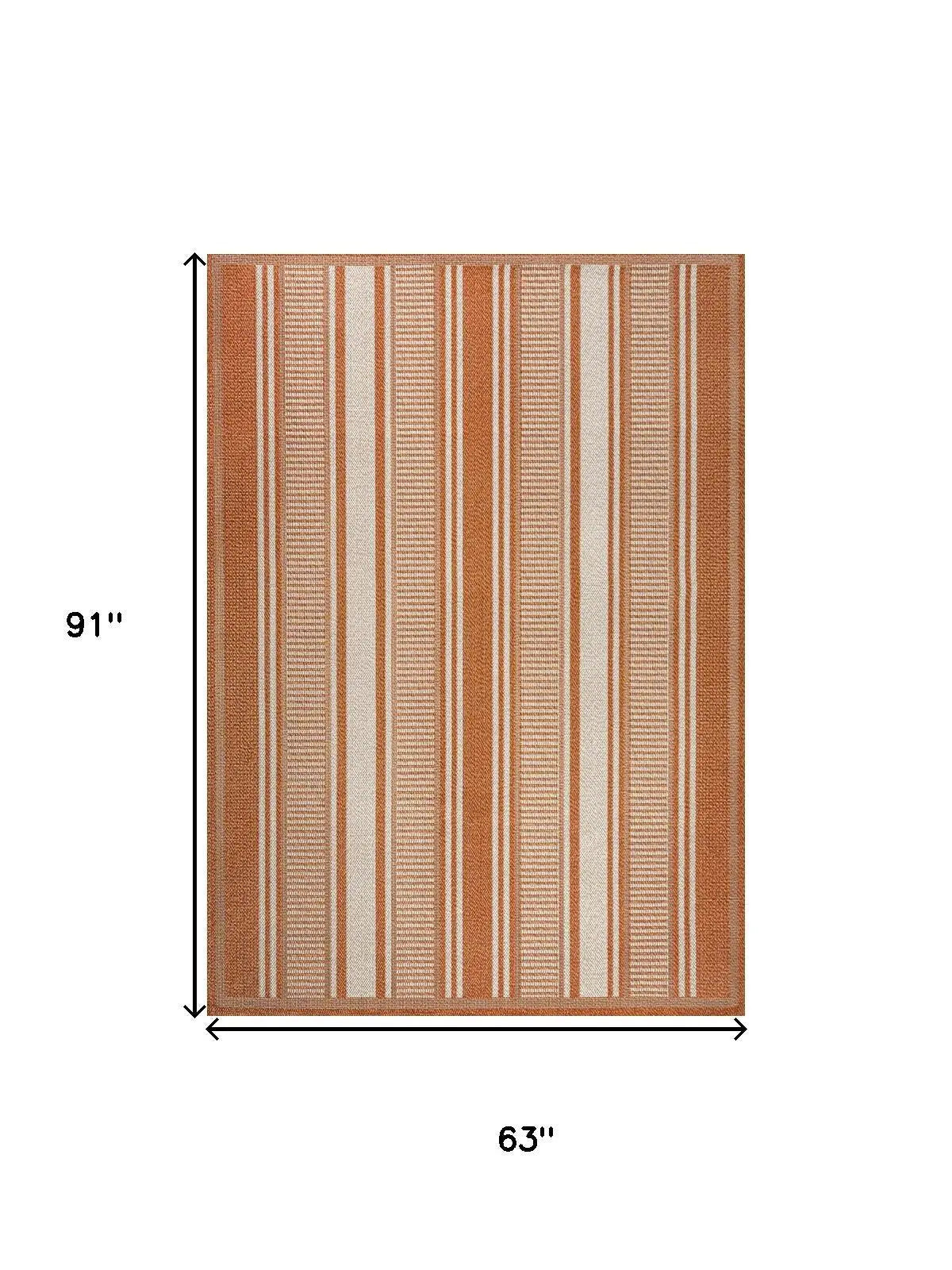 5' X 8' Orange And Cream Striped Indoor Outdoor Area Rug Homeroots Outdoor