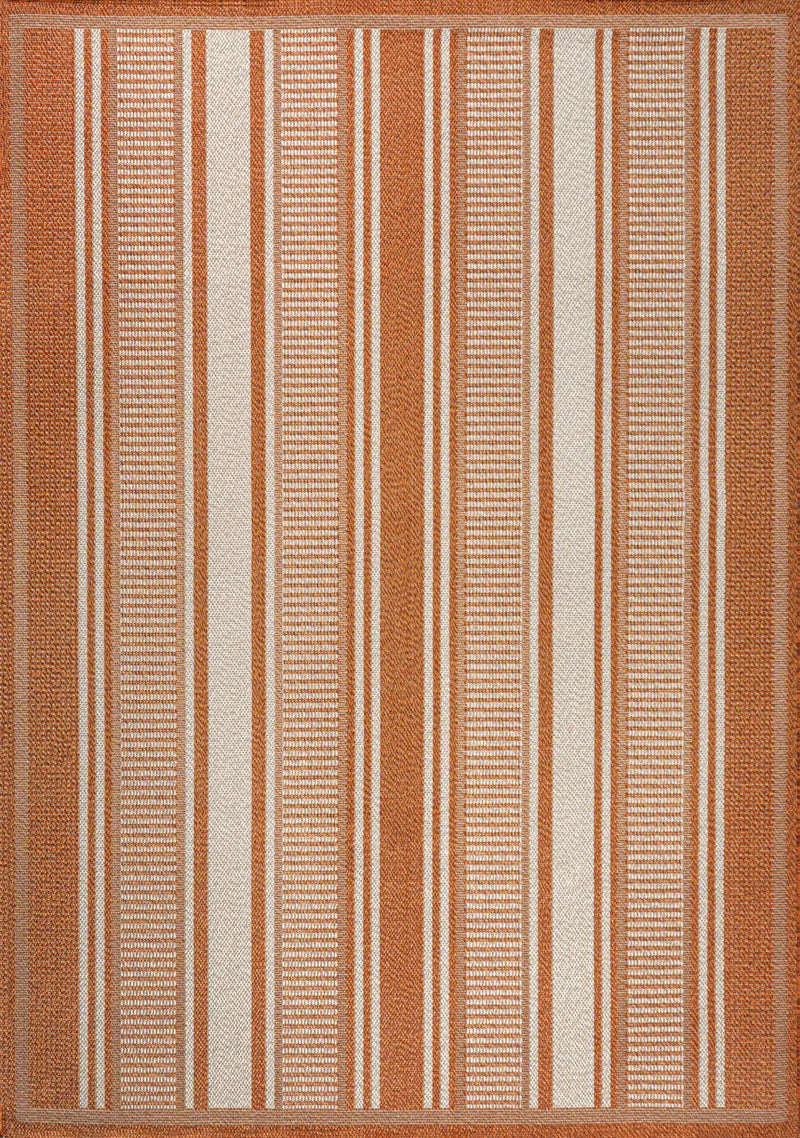 5' X 8' Orange And Cream Striped Indoor Outdoor Area Rug Homeroots Outdoor