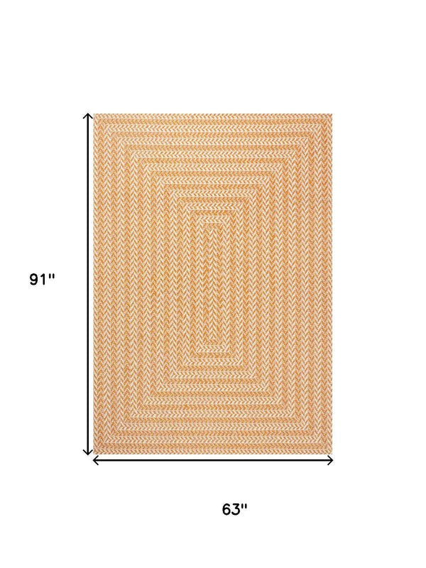 5' X 8' Orange And Cream Striped Indoor Outdoor Area Rug Homeroots Outdoor