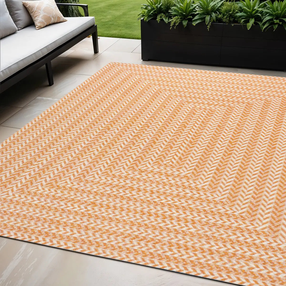 5' X 8' Orange And Cream Striped Indoor Outdoor Area Rug Homeroots Outdoor