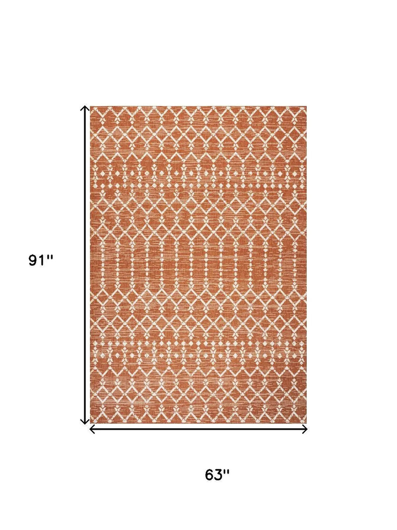 5' X 8' Orange And Cream Trellis Indoor Outdoor Area Rug Homeroots Outdoor