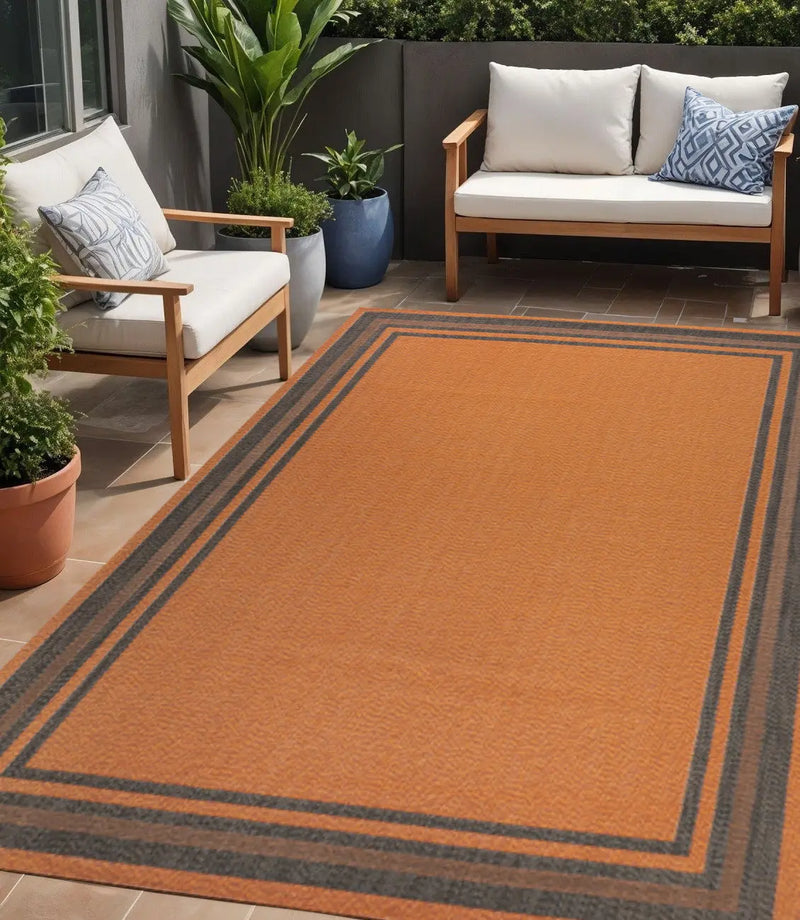 5' X 8' Orange And Dark Gray Striped Indoor Outdoor Area Rug Homeroots Outdoor