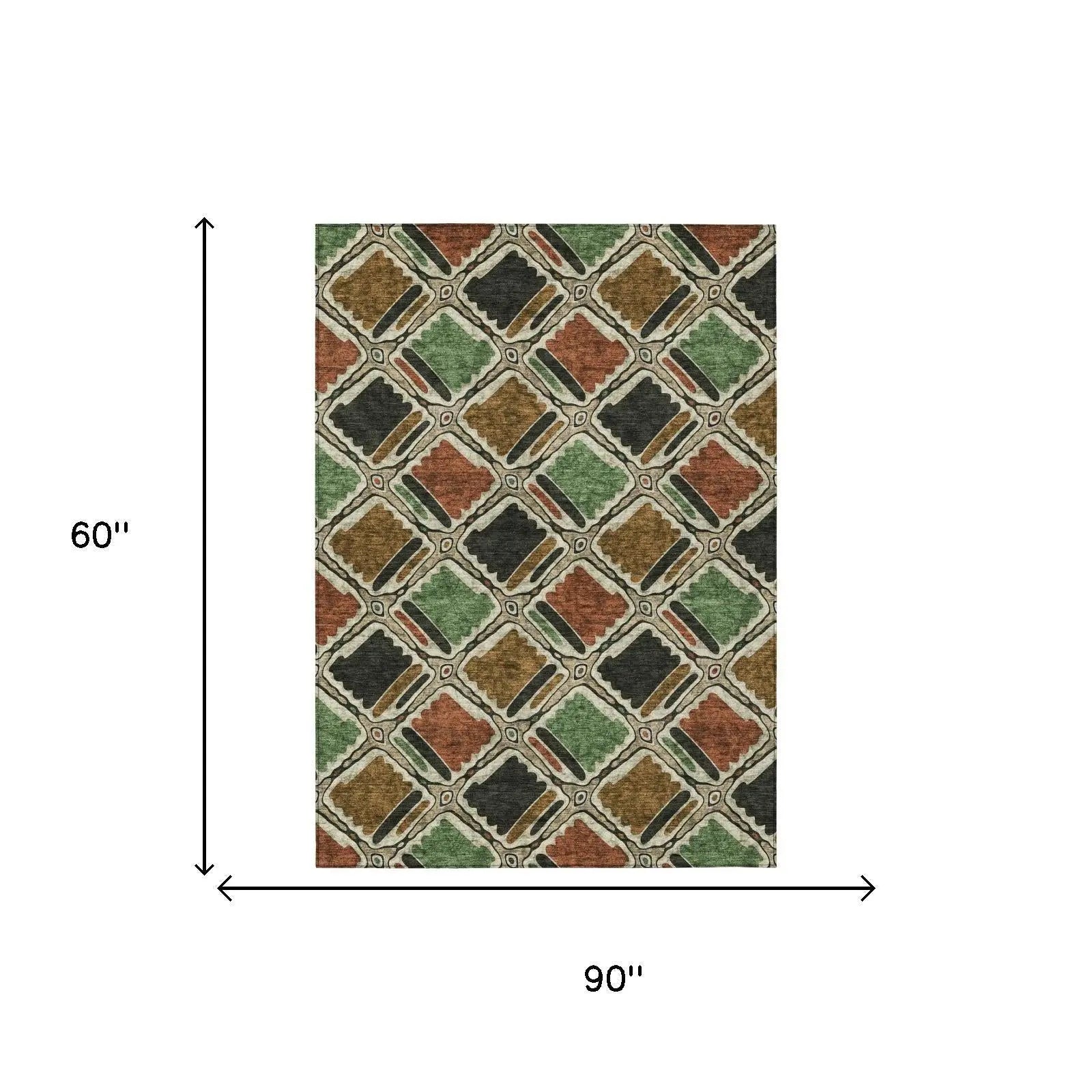 5' X 8' Orange And Emerald Geometric Washable Indoor Outdoor Area Rug Homeroots Outdoor