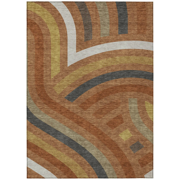 5' X 8' Orange And Gold Abstract Washable Indoor Outdoor Area Rug Homeroots Outdoor