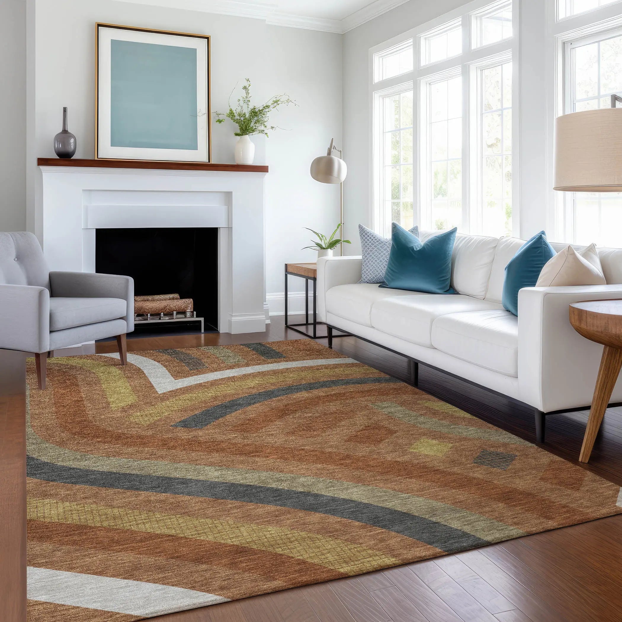 5' X 8' Orange And Gold Abstract Washable Indoor Outdoor Area Rug Homeroots Outdoor