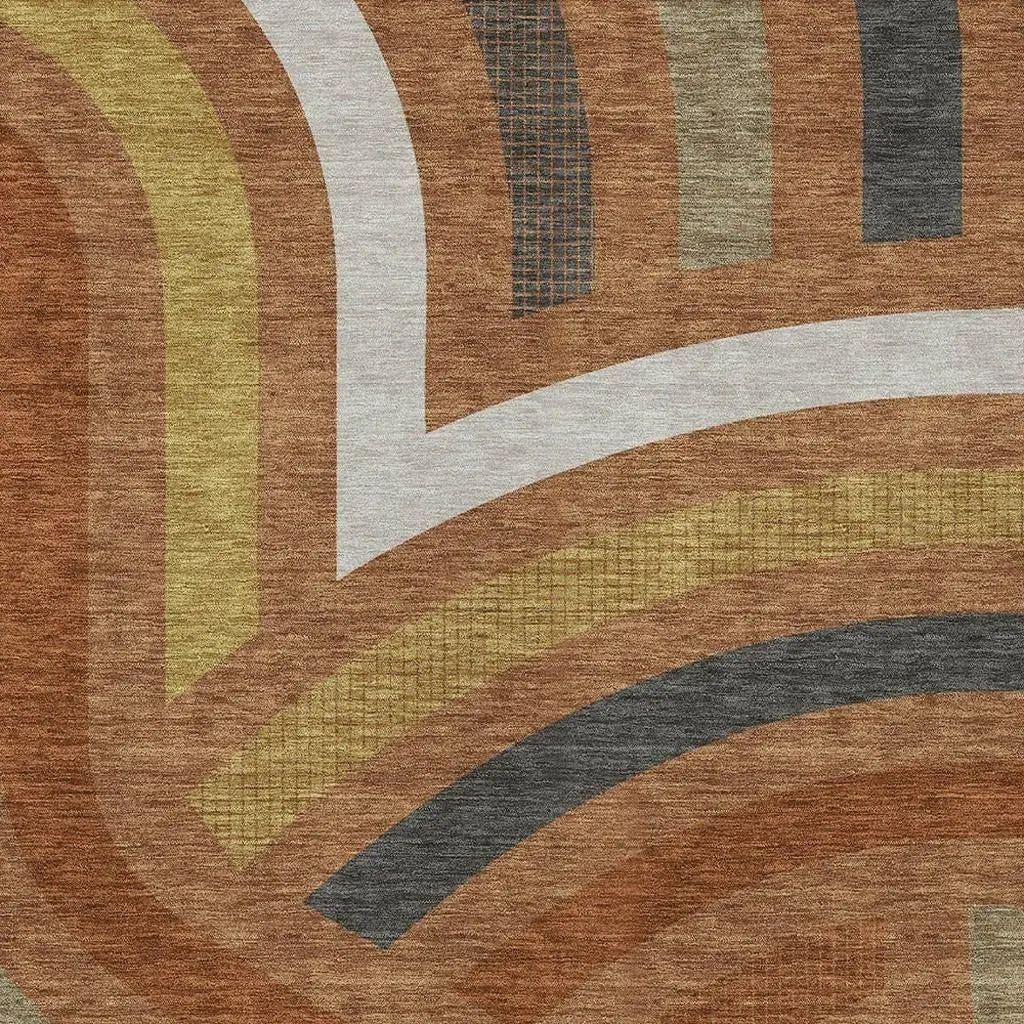 5' X 8' Orange And Gold Abstract Washable Indoor Outdoor Area Rug Homeroots Outdoor