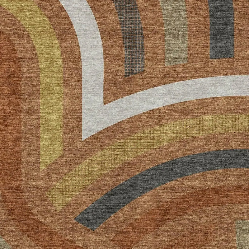 5' X 8' Orange And Gold Abstract Washable Indoor Outdoor Area Rug Homeroots Outdoor