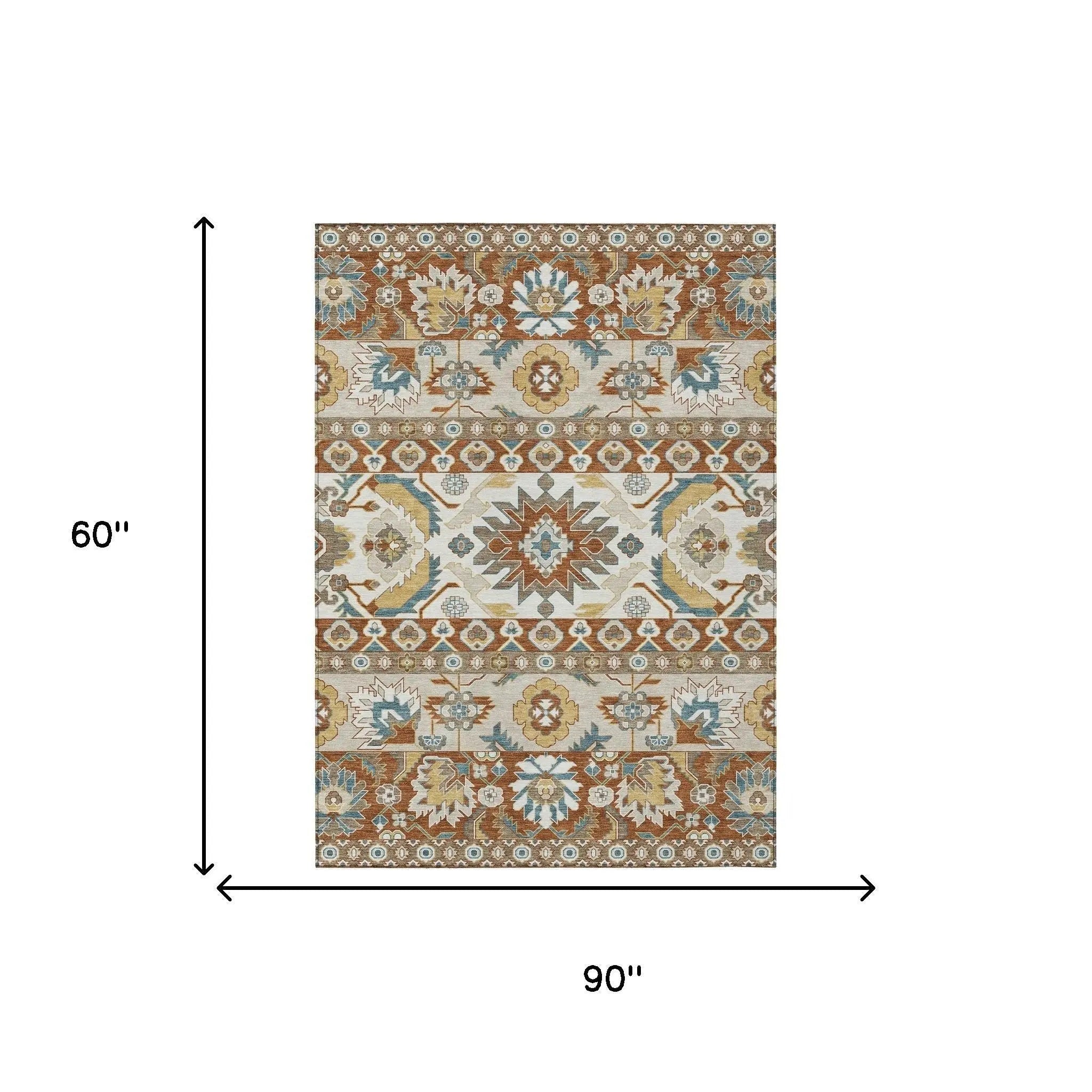 5' X 8' Orange And Gold Cactus Washable Indoor Outdoor Area Rug Homeroots Outdoor