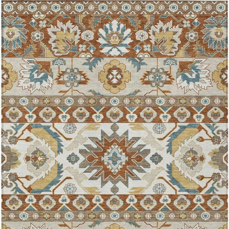 5' X 8' Orange And Gold Cactus Washable Indoor Outdoor Area Rug Homeroots Outdoor