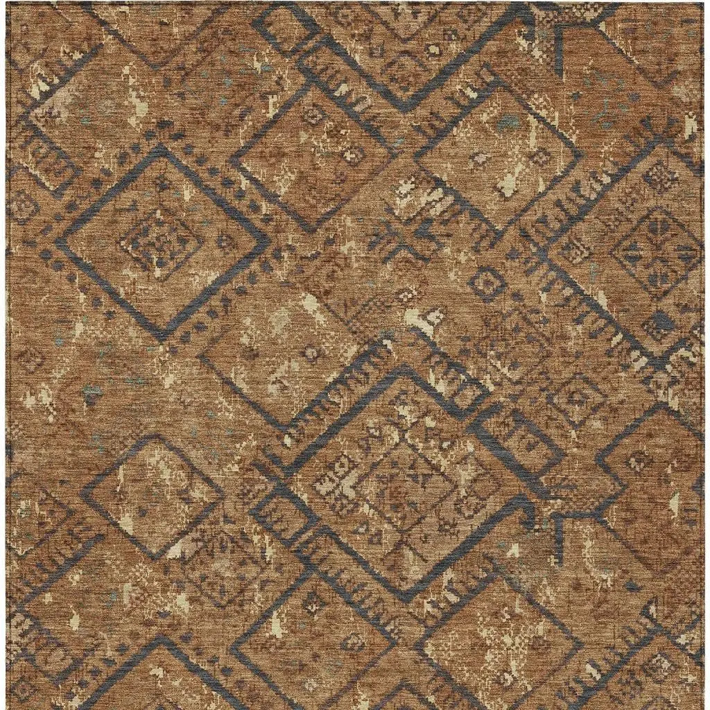5' X 8' Orange And Gold Geometric Washable Indoor Outdoor Area Rug Homeroots Outdoor