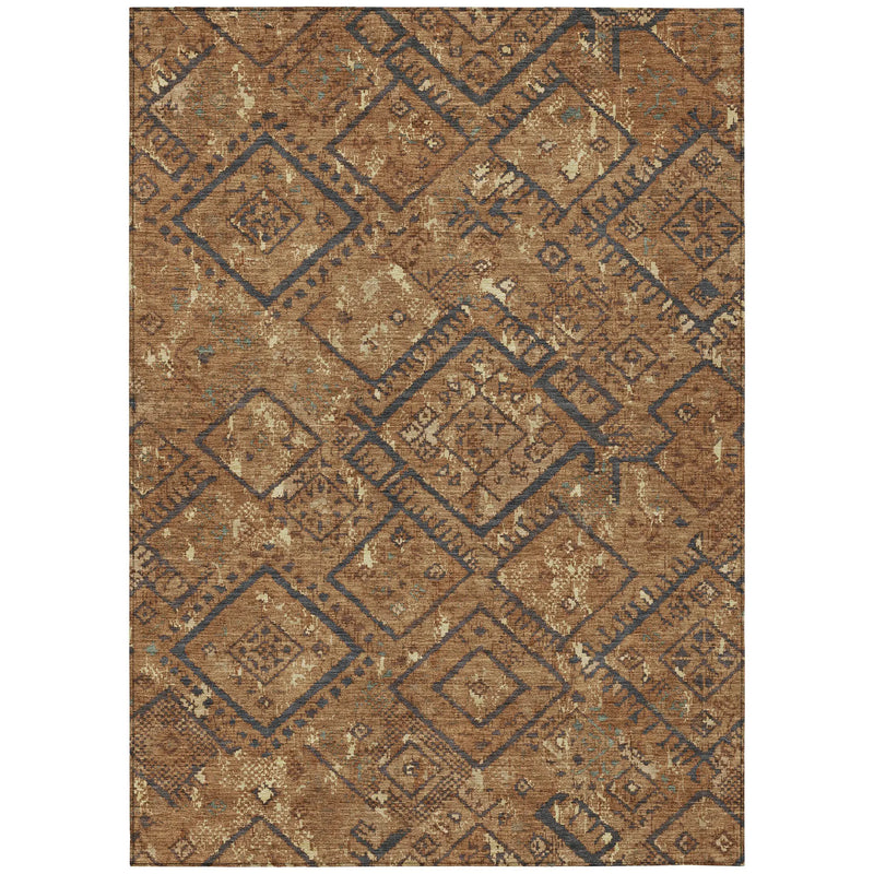 5' X 8' Orange And Gold Geometric Washable Indoor Outdoor Area Rug Homeroots Outdoor