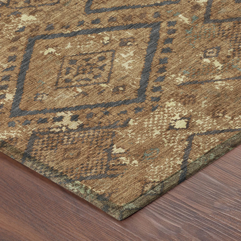 5' X 8' Orange And Gold Geometric Washable Indoor Outdoor Area Rug Homeroots Outdoor