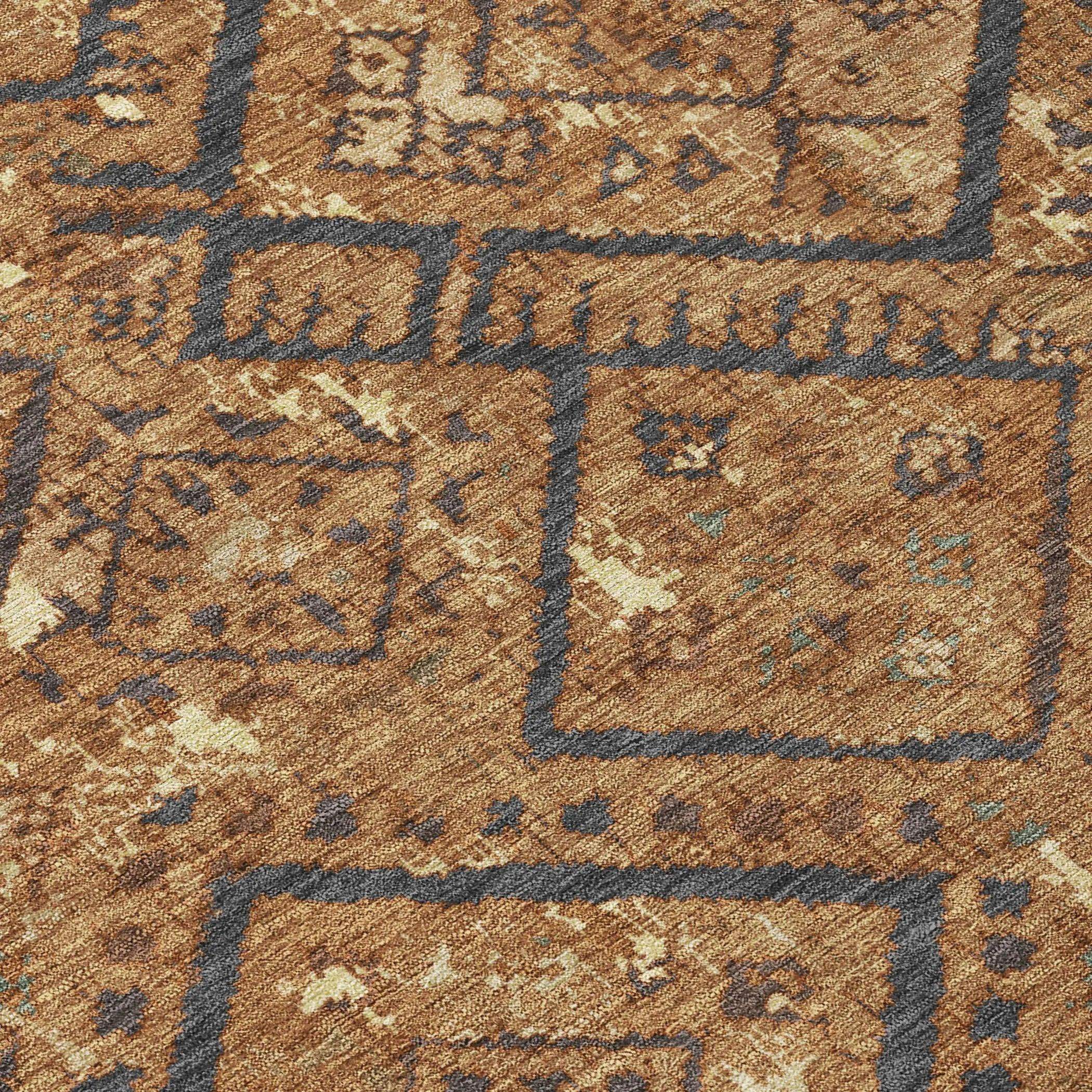 5' X 8' Orange And Gold Geometric Washable Indoor Outdoor Area Rug Homeroots Outdoor