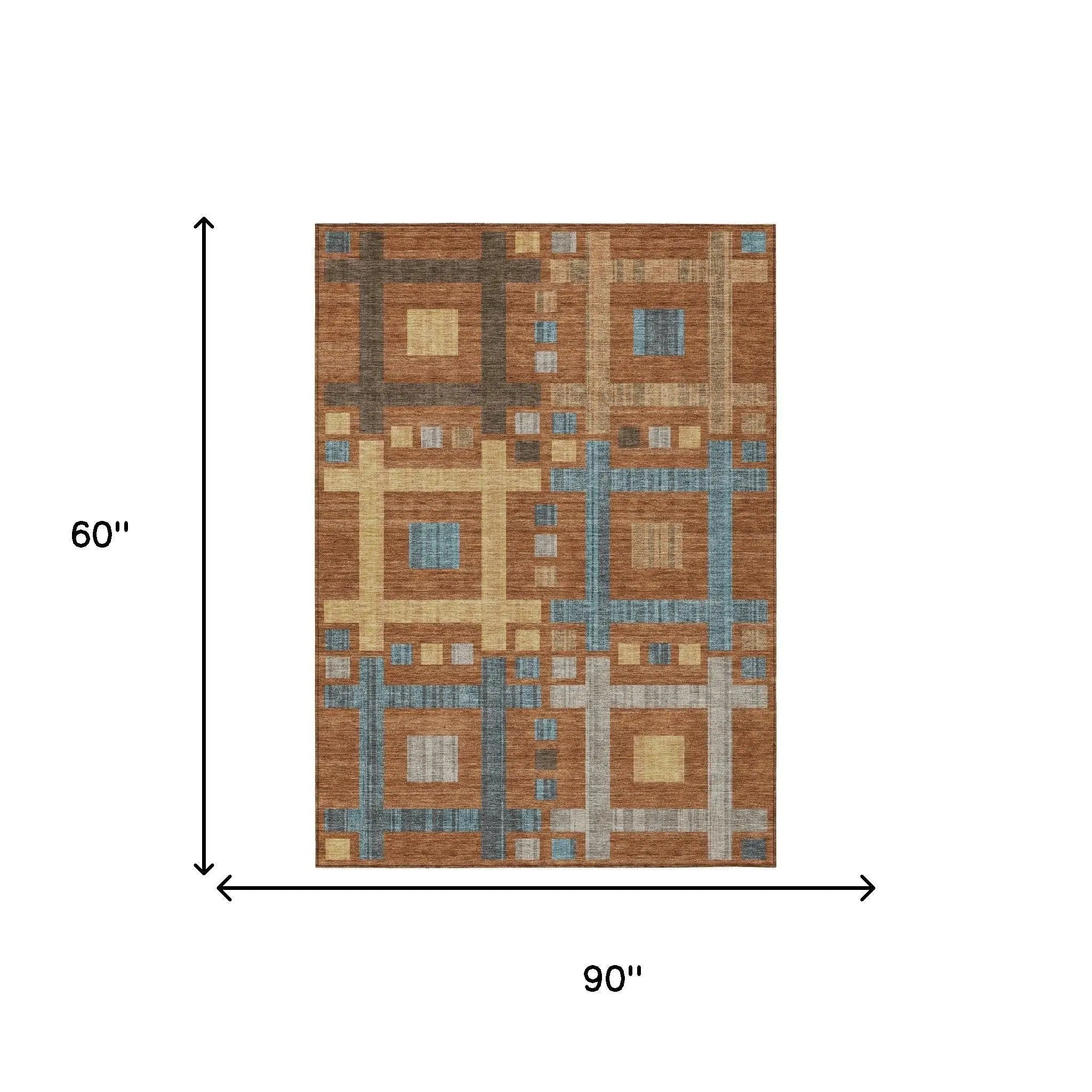 5' X 8' Orange And Gold Geometric Washable Indoor Outdoor Area Rug Homeroots Outdoor