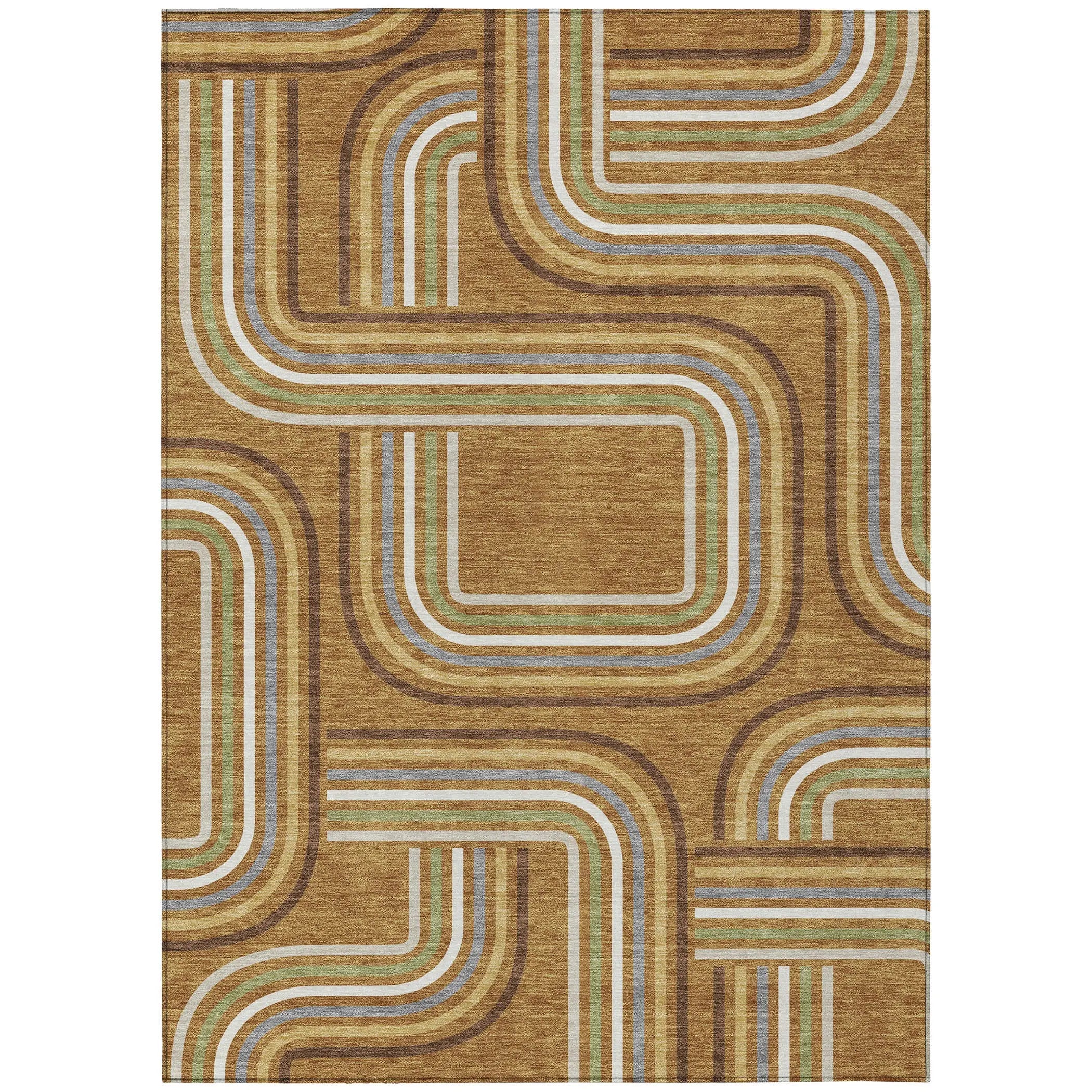5' X 8' Orange And Gold Geometric Washable Indoor Outdoor Area Rug Homeroots Outdoor
