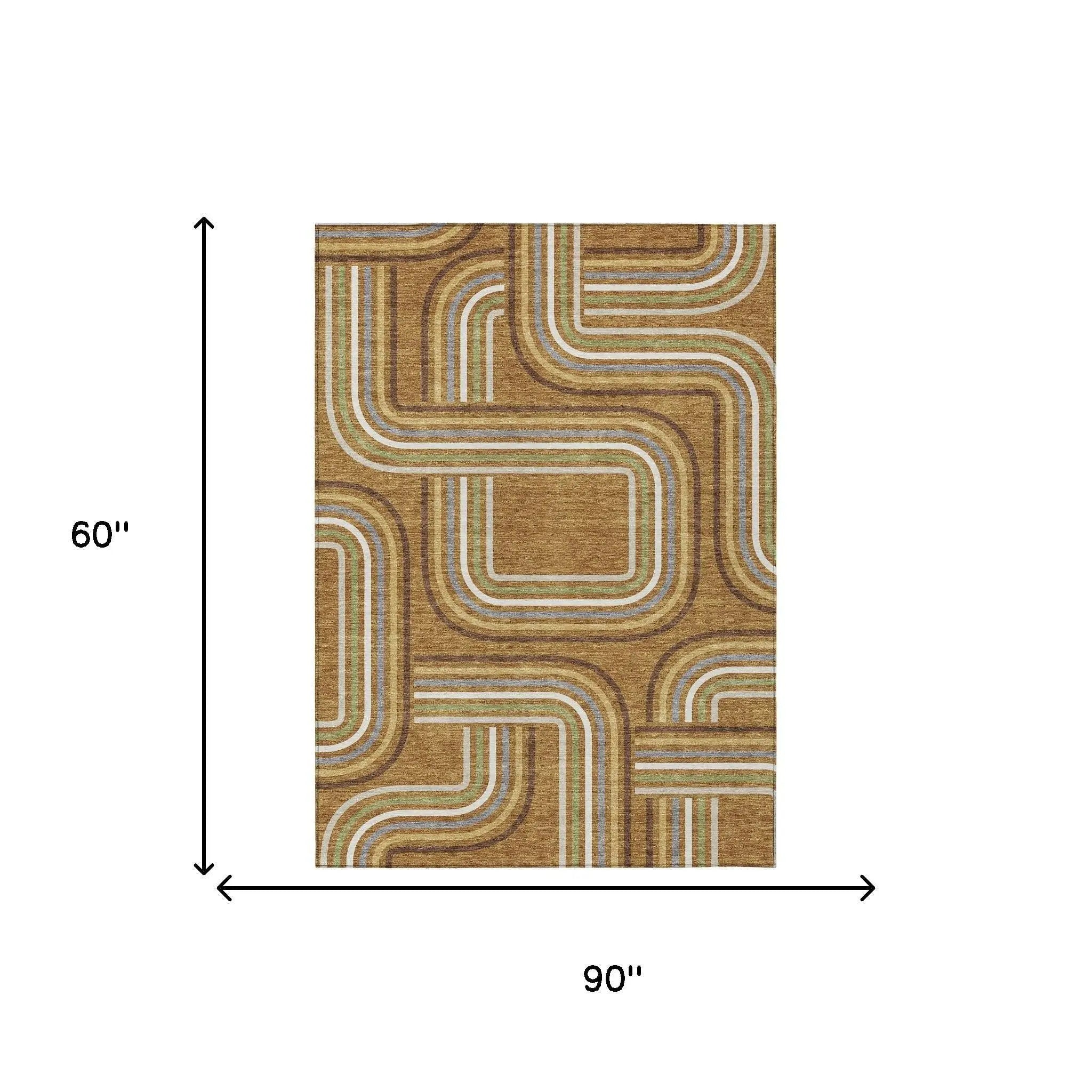 5' X 8' Orange And Gold Geometric Washable Indoor Outdoor Area Rug Homeroots Outdoor