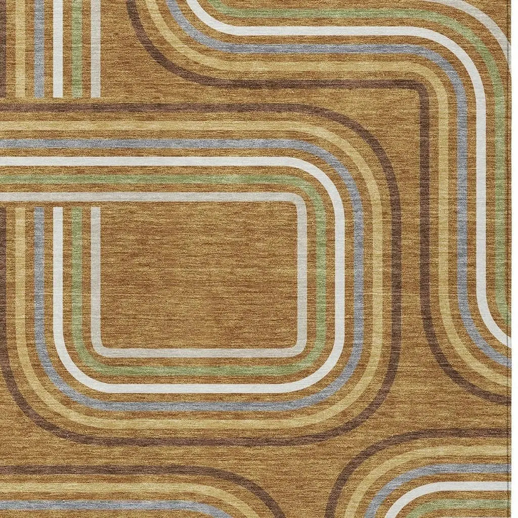 5' X 8' Orange And Gold Geometric Washable Indoor Outdoor Area Rug Homeroots Outdoor
