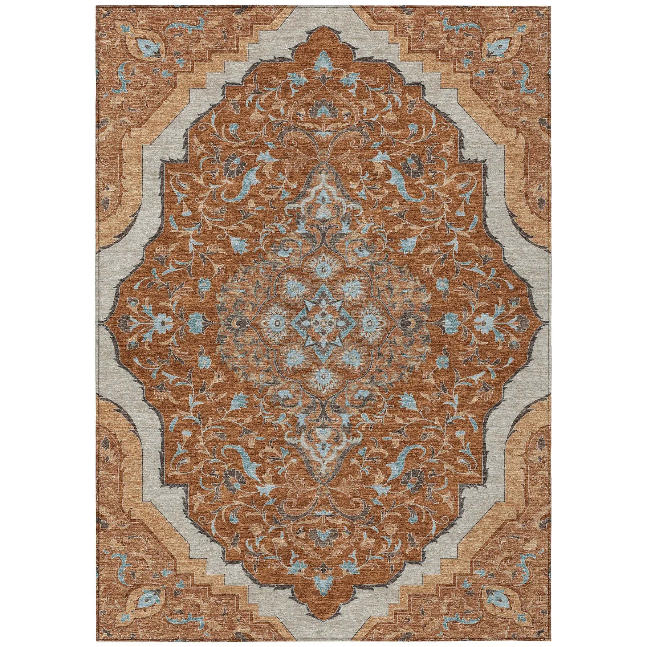 5' X 8' Orange And Graphite Medallion Washable Indoor Outdoor Area Rug Homeroots Outdoor