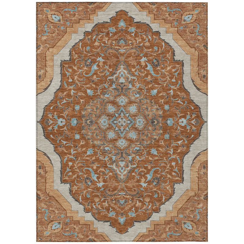 5' X 8' Orange And Graphite Medallion Washable Indoor Outdoor Area Rug Homeroots Outdoor