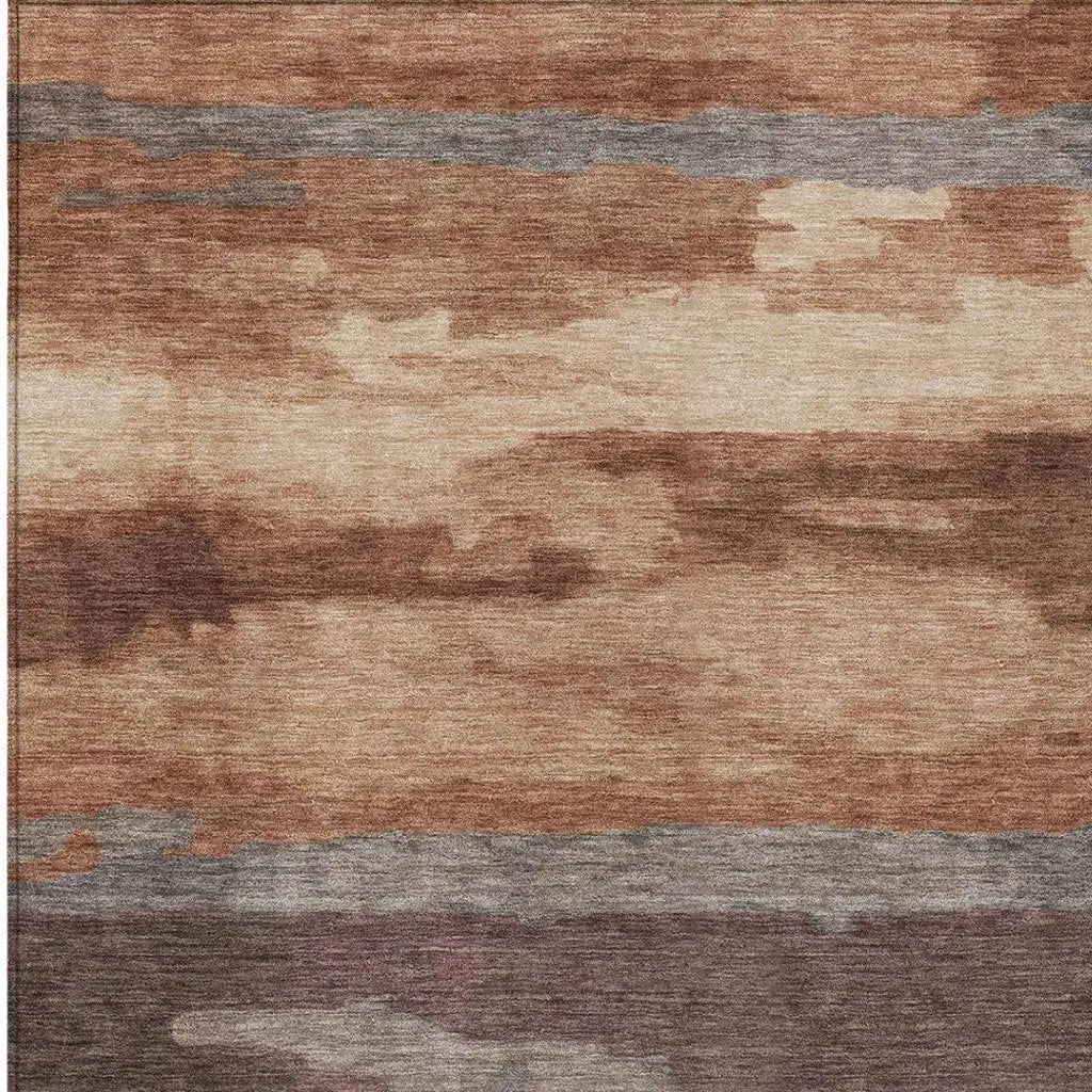 5' X 8' Orange And Gray Abstract Washable Indoor Outdoor Area Rug Homeroots Outdoor