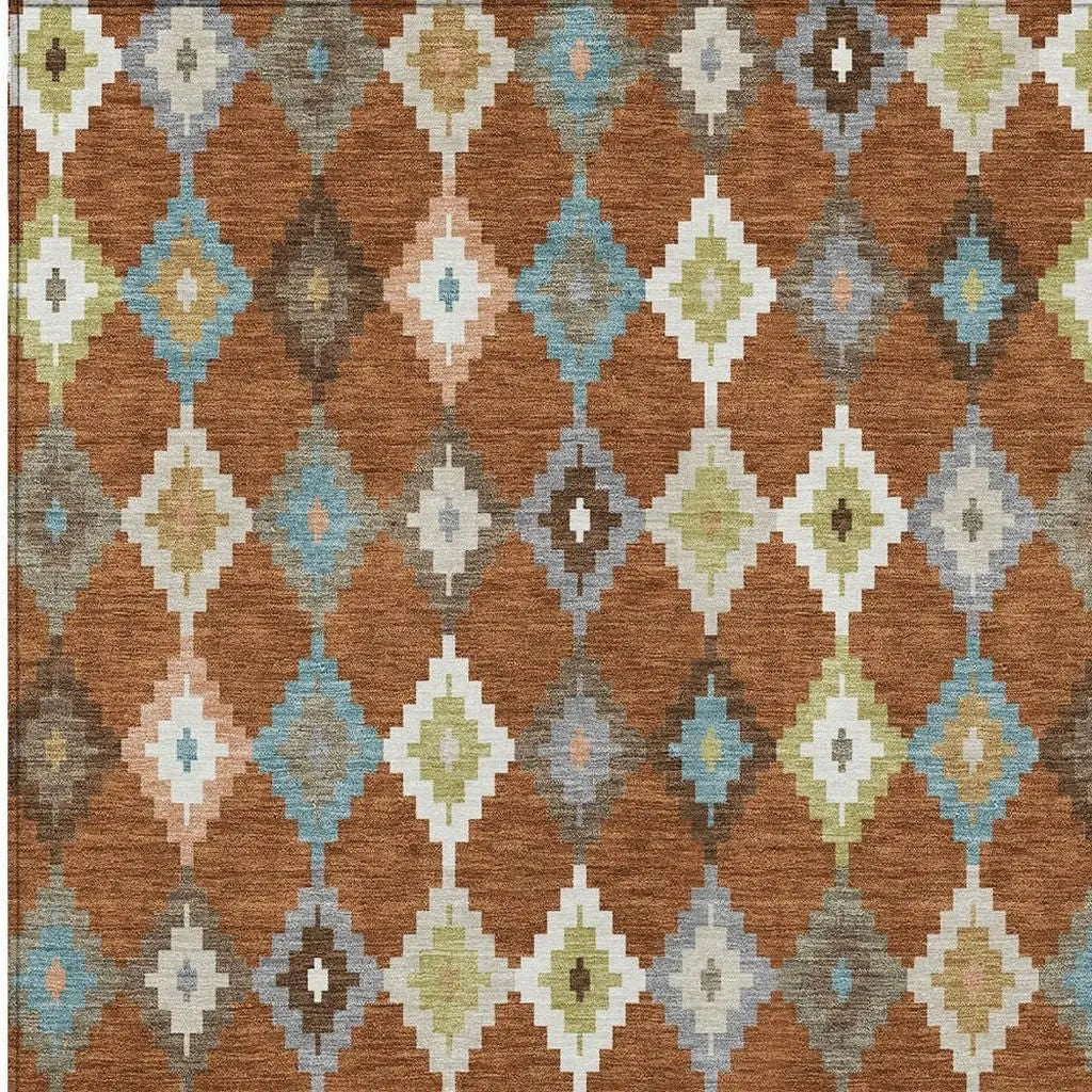 5' X 8' Orange And Gray Aztec Washable Indoor Outdoor Area Rug Homeroots Outdoor