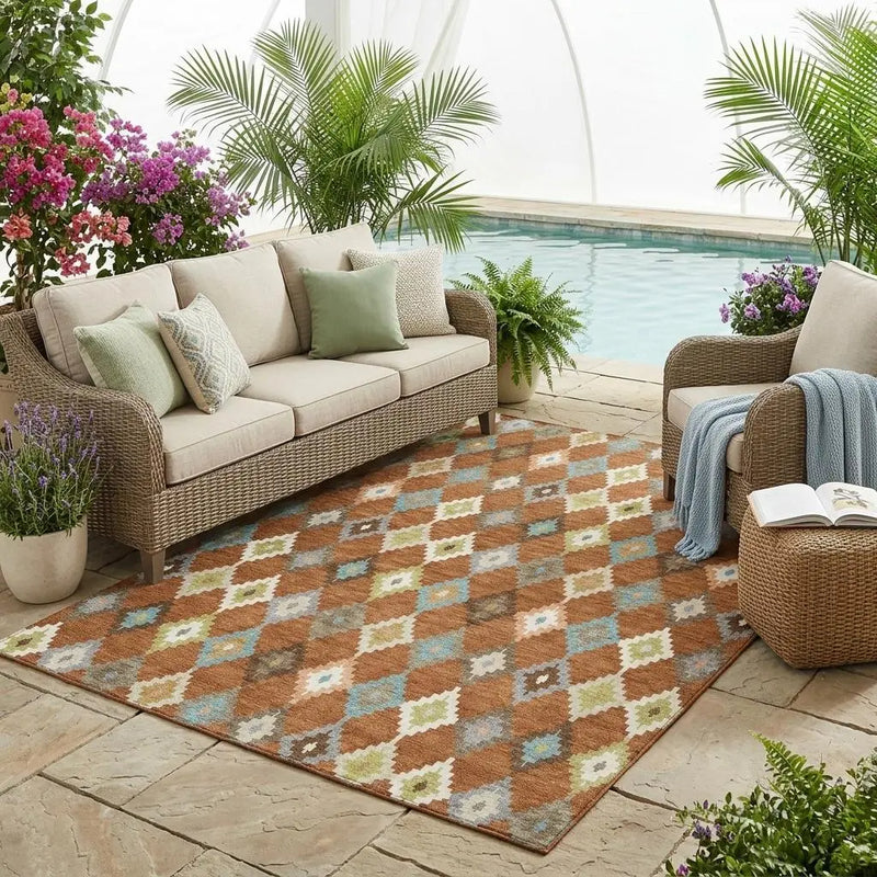5' X 8' Orange And Gray Aztec Washable Indoor Outdoor Area Rug Homeroots Outdoor