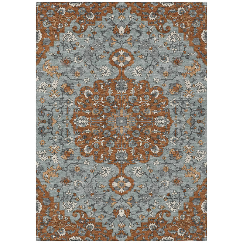 5' X 8' Orange And Gray Floral Medallion Washable Indoor Outdoor Area Rug Homeroots Outdoor