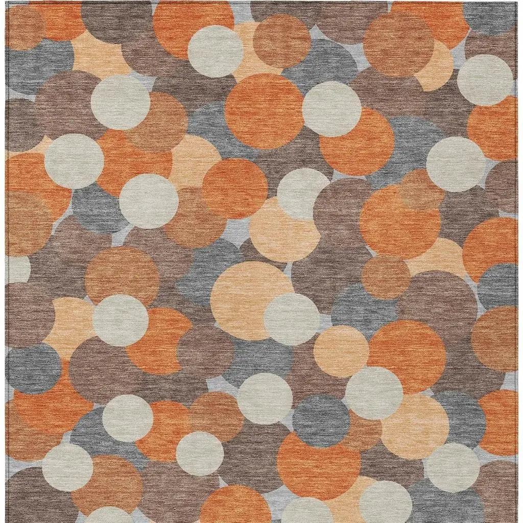 5' X 8' Orange And Gray Geometric Washable Indoor Outdoor Area Rug Homeroots Outdoor