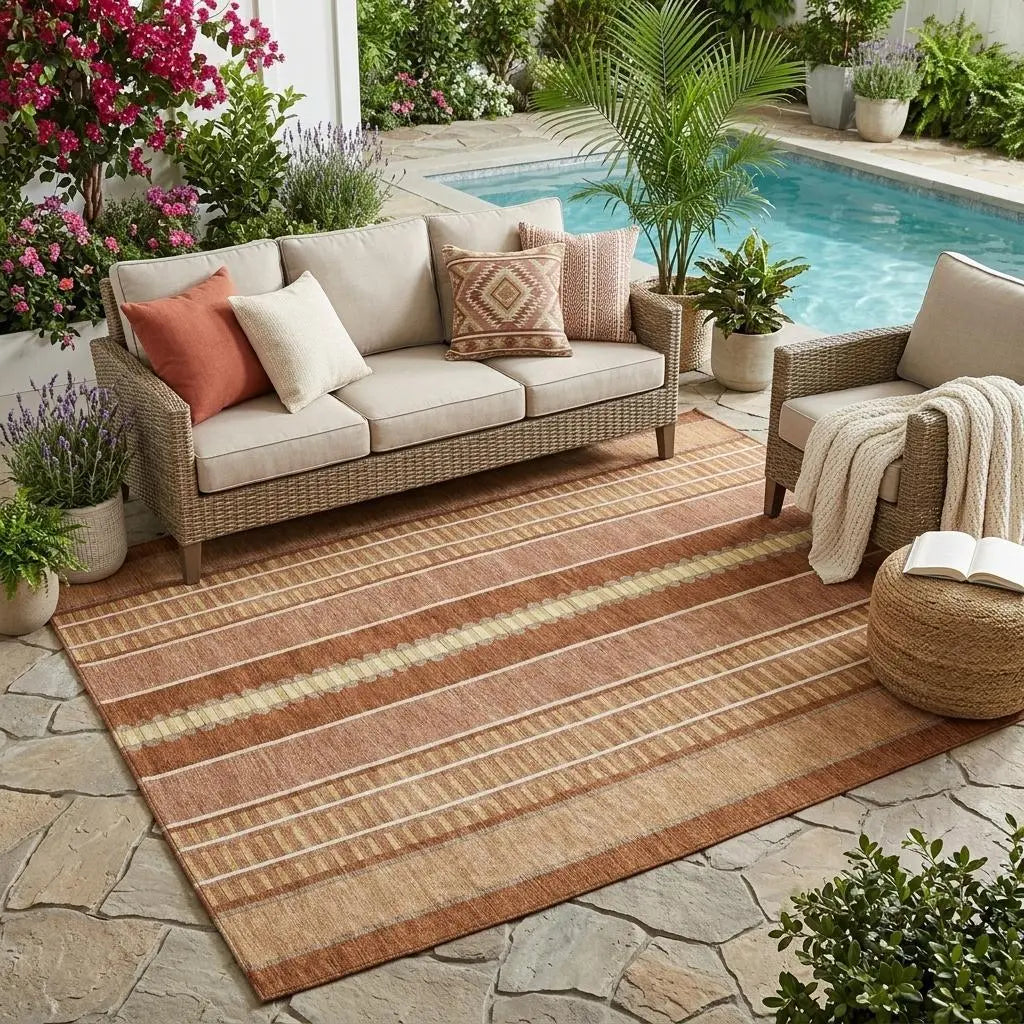 5' X 8' Orange And Gray Striped Washable Indoor Outdoor Area Rug Homeroots Outdoor