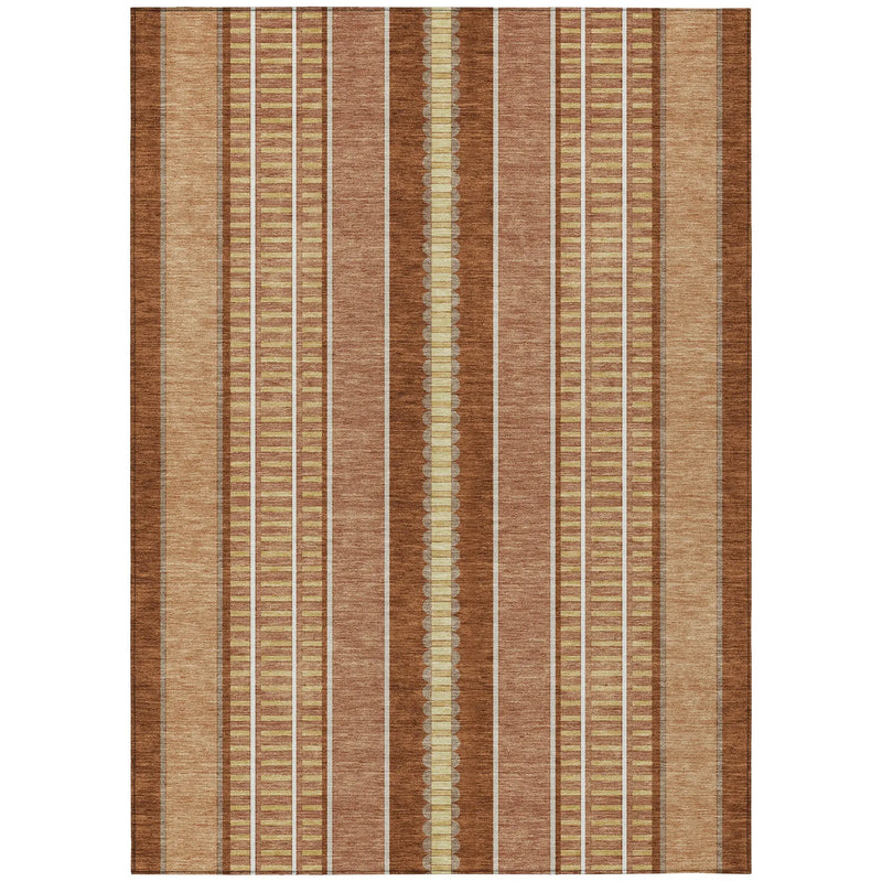 5' X 8' Orange And Gray Striped Washable Indoor Outdoor Area Rug Homeroots Outdoor