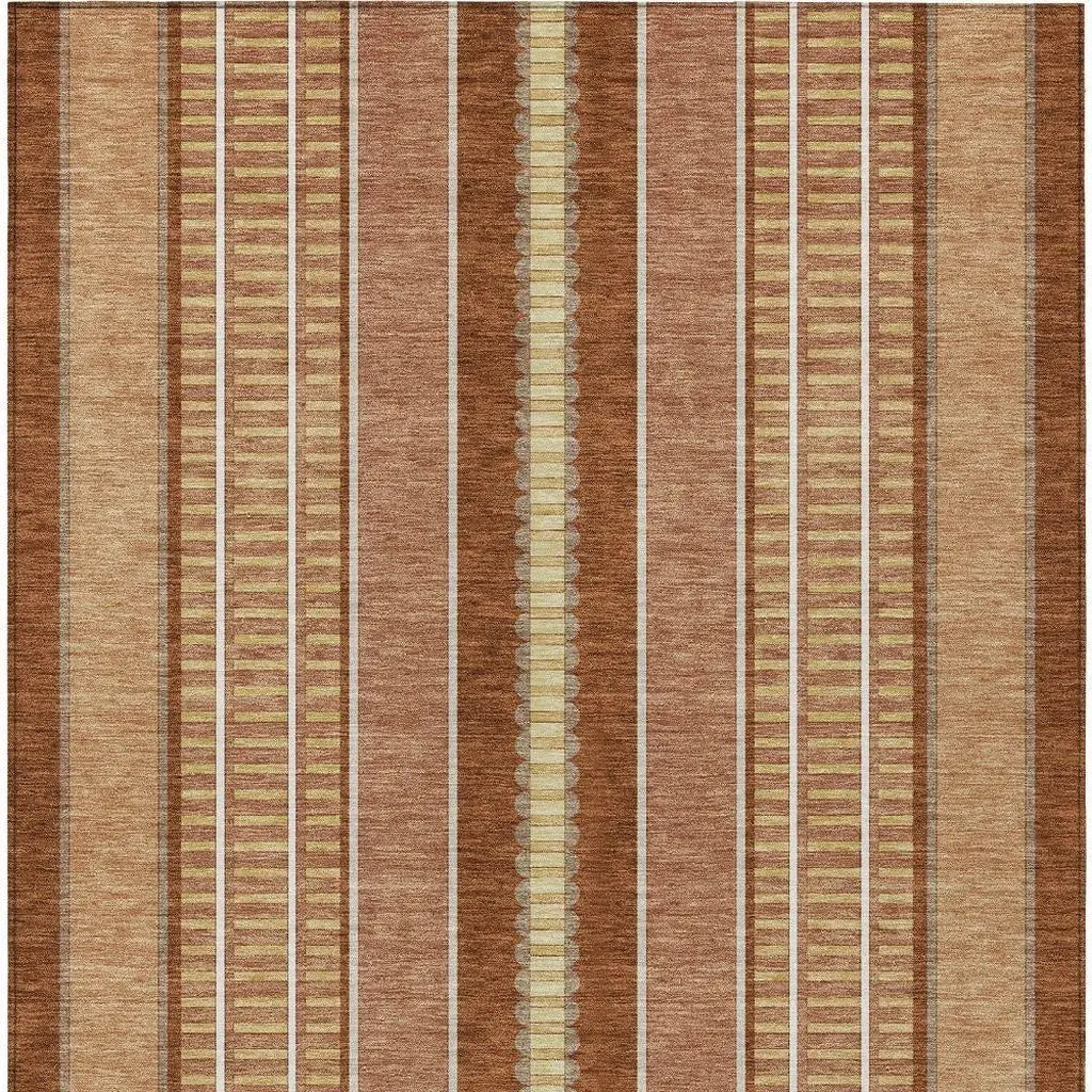 5' X 8' Orange And Gray Striped Washable Indoor Outdoor Area Rug Homeroots Outdoor