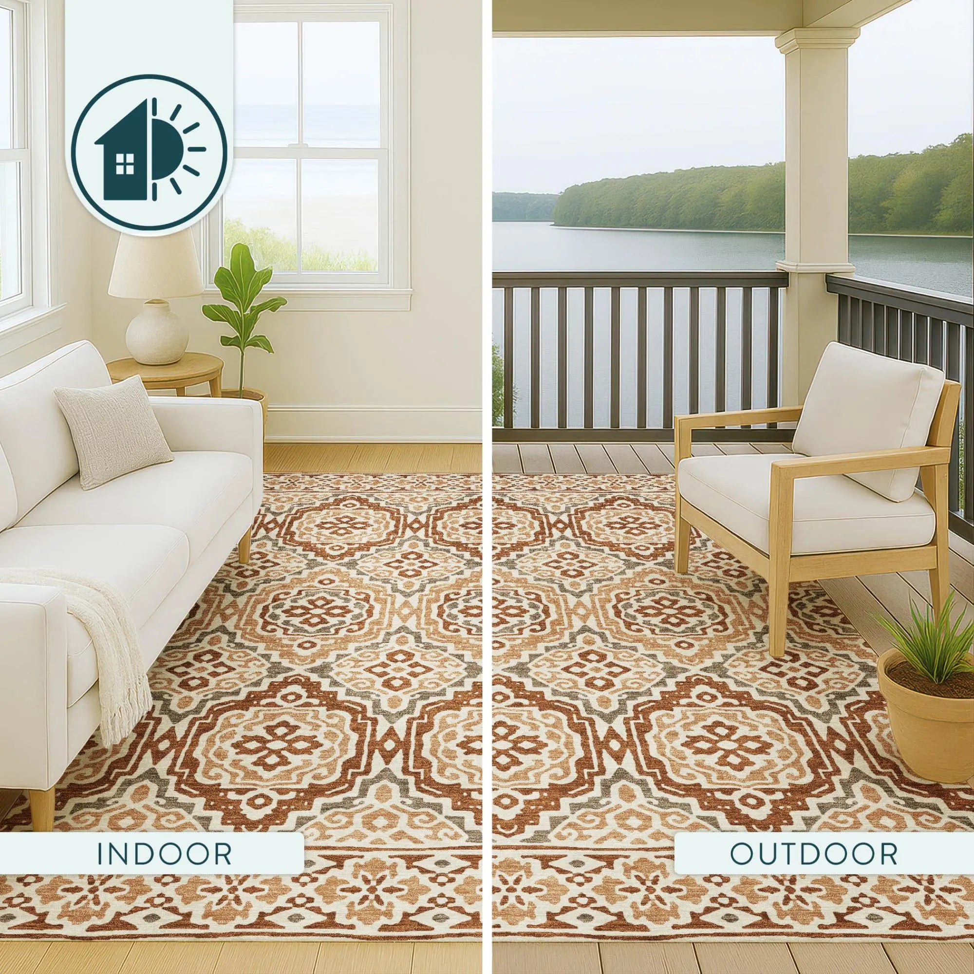 5' X 8' Orange And Gray Tribal Washable Indoor Outdoor Area Rug Homeroots Outdoor