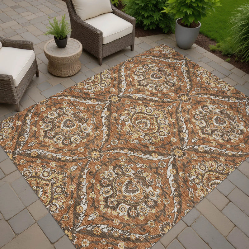 5' X 8' Orange And Green Floral Washable Indoor Outdoor Area Rug Homeroots Outdoor