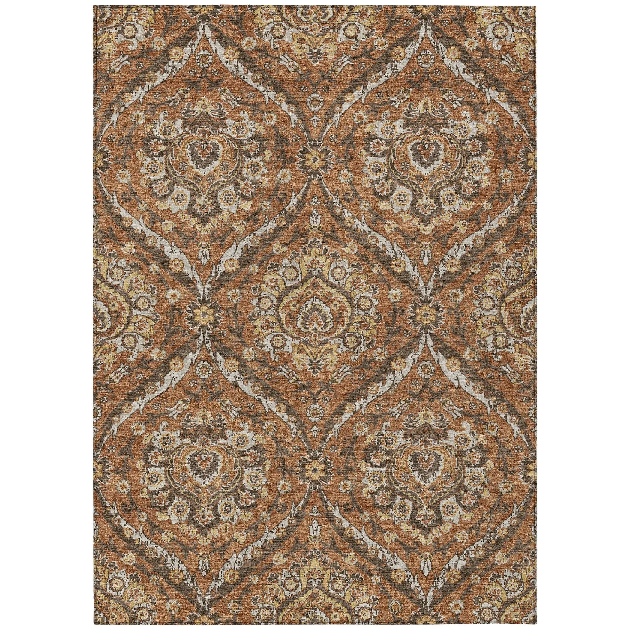 5' X 8' Orange And Green Floral Washable Indoor Outdoor Area Rug Homeroots Outdoor