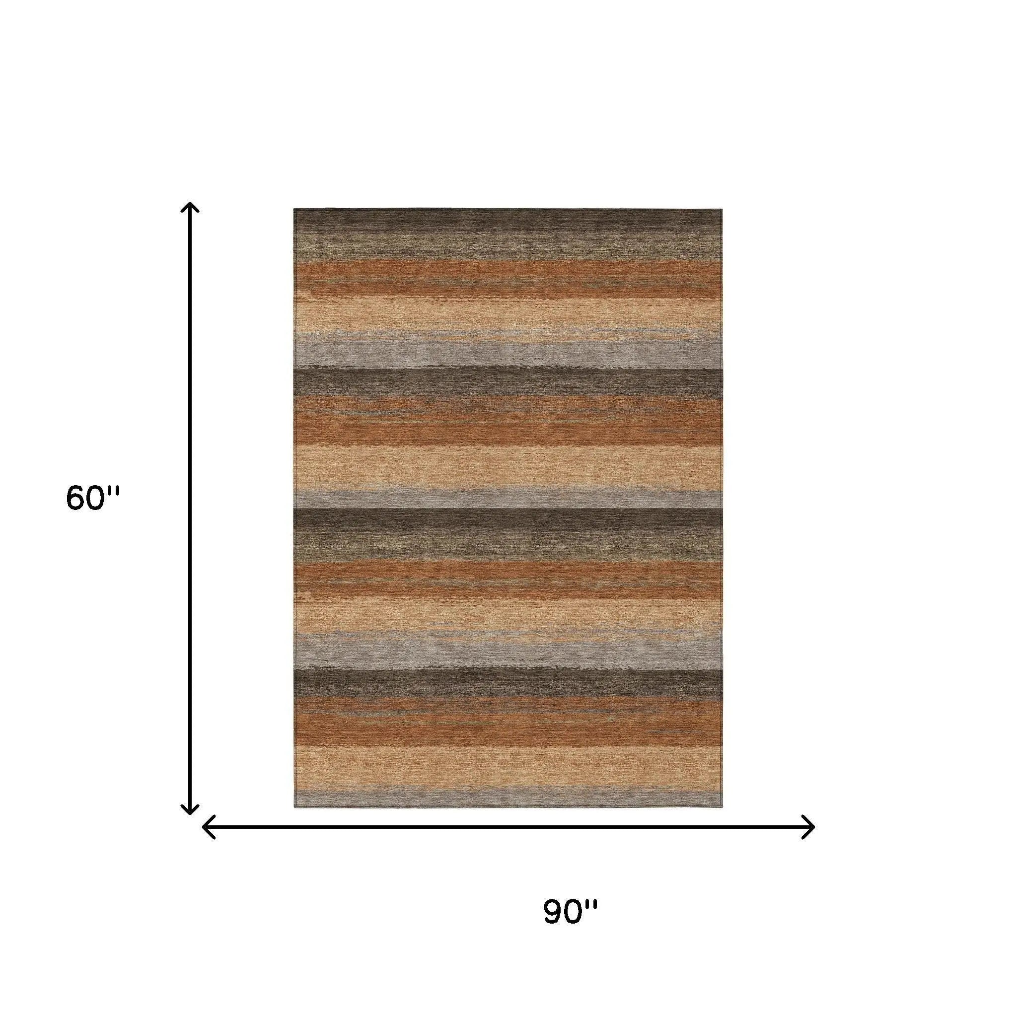 5' X 8' Orange And Green Striped Washable Indoor Outdoor Area Rug Homeroots Outdoor