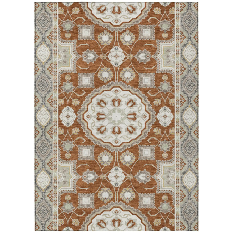 5' X 8' Orange And Ivory Floral Medallion Washable Indoor Outdoor Area Rug Homeroots Outdoor