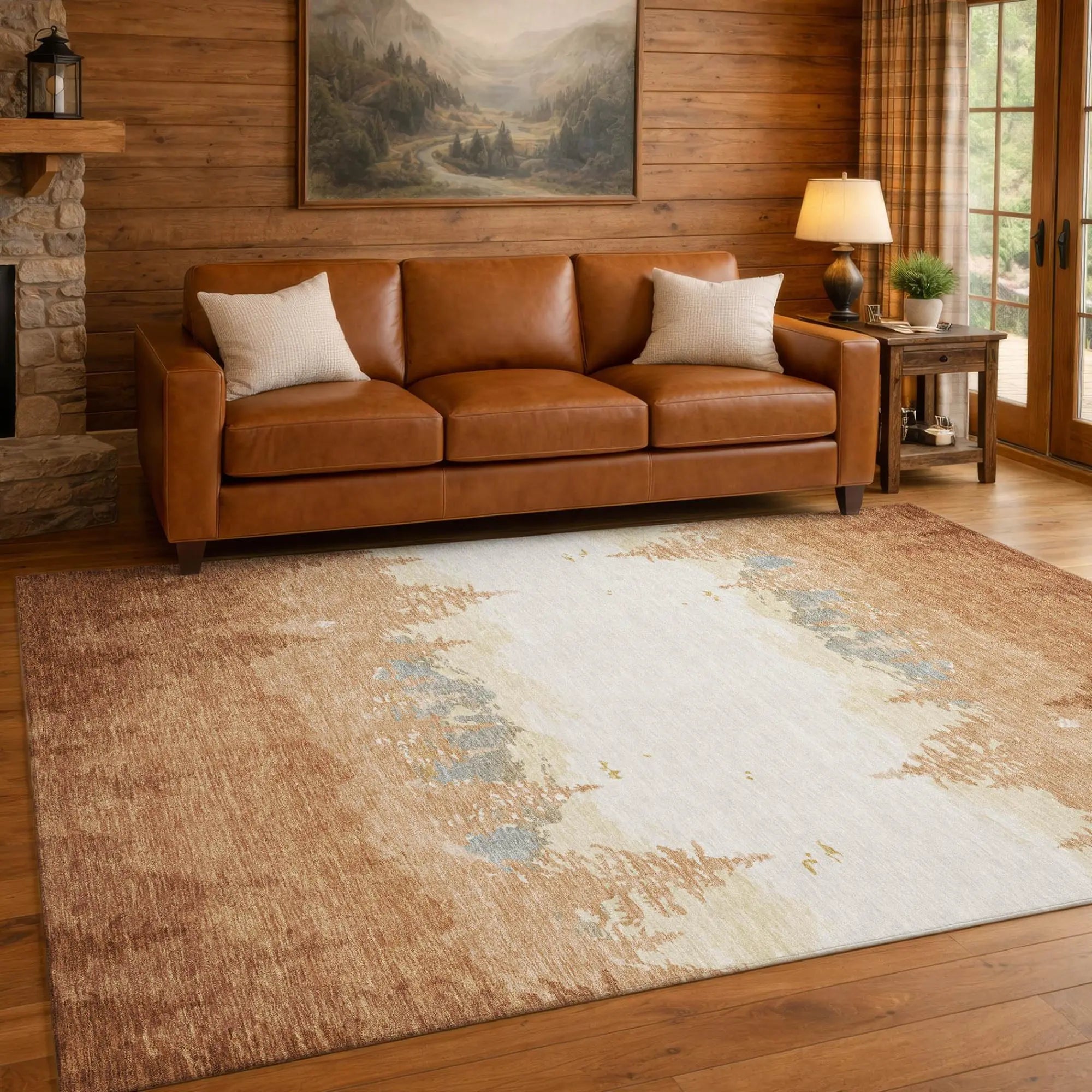 5' X 8' Orange And Ivory Floral Washable Indoor Outdoor Area Rug Homeroots Outdoor