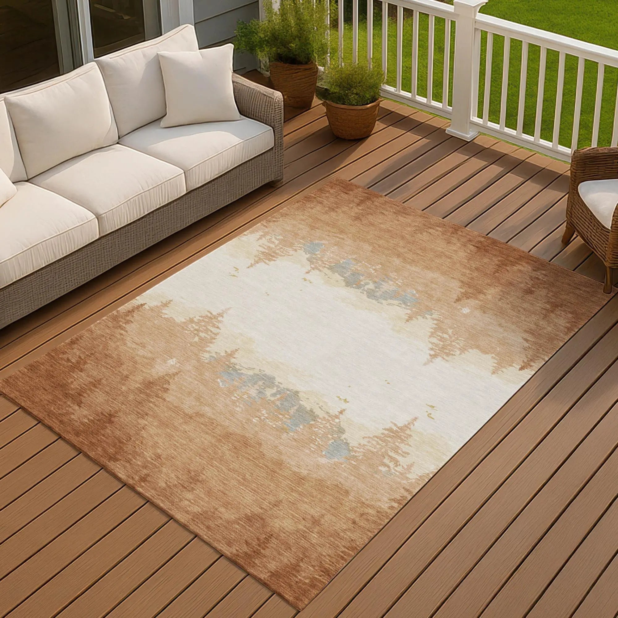 5' X 8' Orange And Ivory Floral Washable Indoor Outdoor Area Rug Homeroots Outdoor