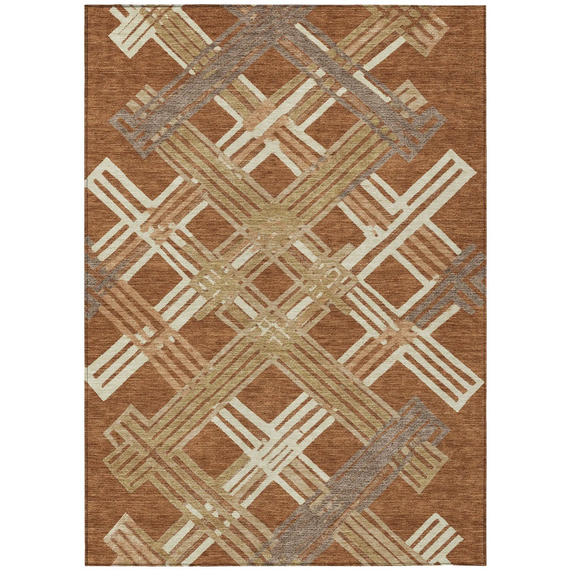5' X 8' Orange And Ivory Geometric Washable Indoor Outdoor Area Rug Homeroots Outdoor