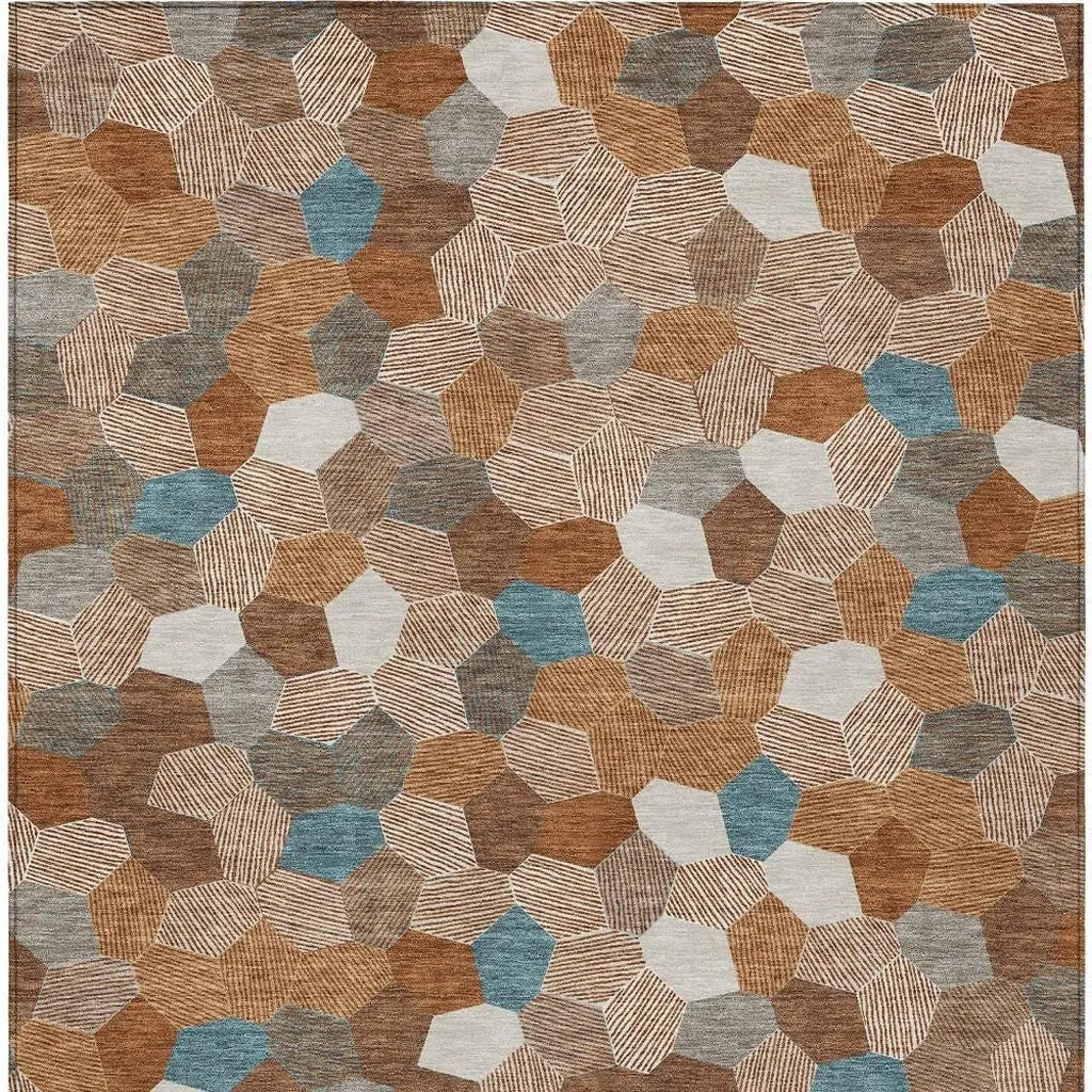 5' X 8' Orange And Ivory Geometric Washable Indoor Outdoor Area Rug Homeroots Outdoor