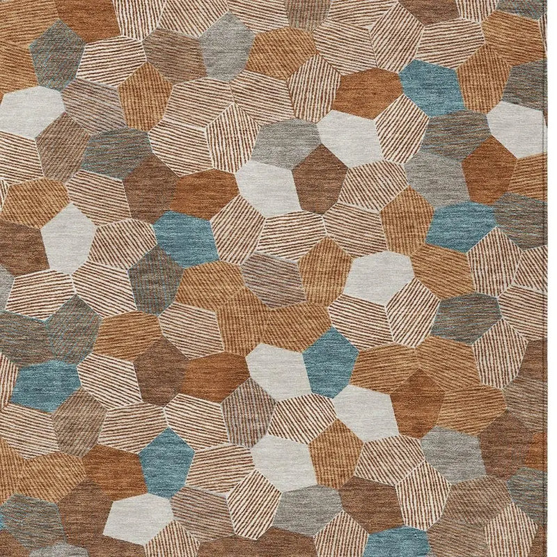 5' X 8' Orange And Ivory Geometric Washable Indoor Outdoor Area Rug Homeroots Outdoor
