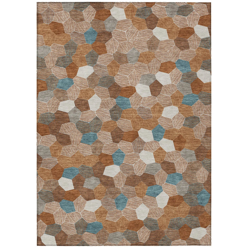 5' X 8' Orange And Ivory Geometric Washable Indoor Outdoor Area Rug Homeroots Outdoor